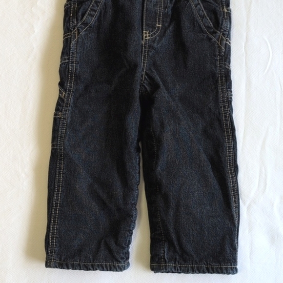 oshkosh b'gosh vestbak fleece lined dark wash denim overalls 24 months baby boy - Picture 4 of 11